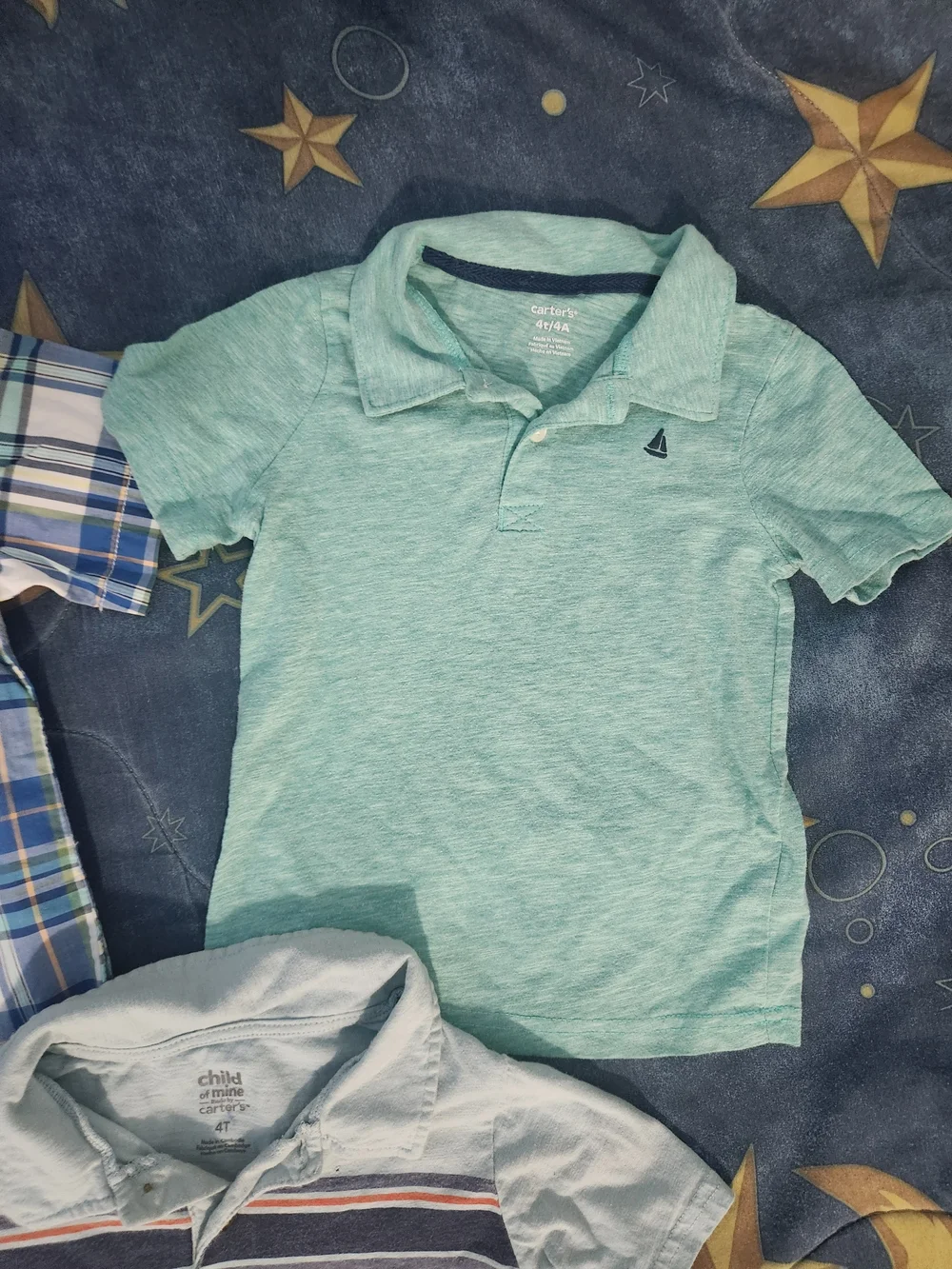 3-Set Boys Casual Shirts - Plaid Blue, Mint Green & Light Blue